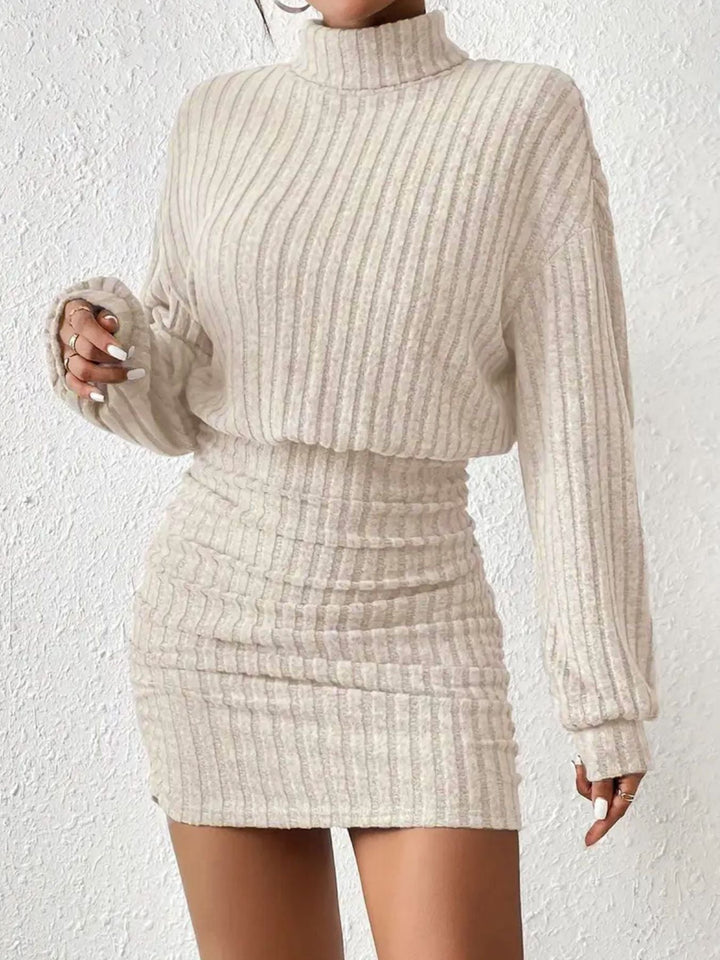 Knit dress for women with high neck and ribbed structure Lune London