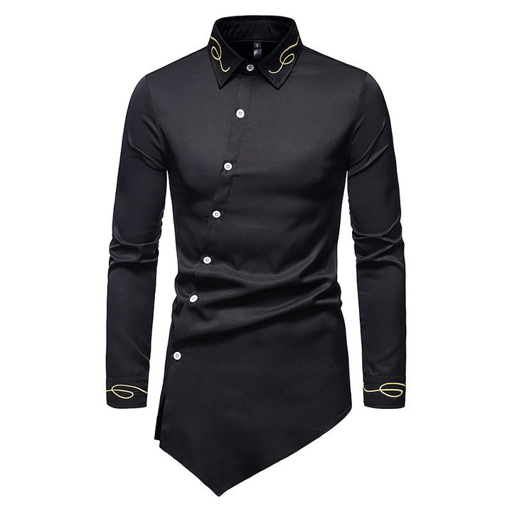 Men's Long Sleeve Shirt with Avant-Garde Design and Asymmetric Hem Chic and Style