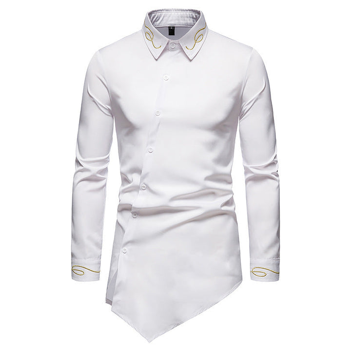 Men's Long Sleeve Shirt with Avant-Garde Design and Asymmetric Hem Chic and Style