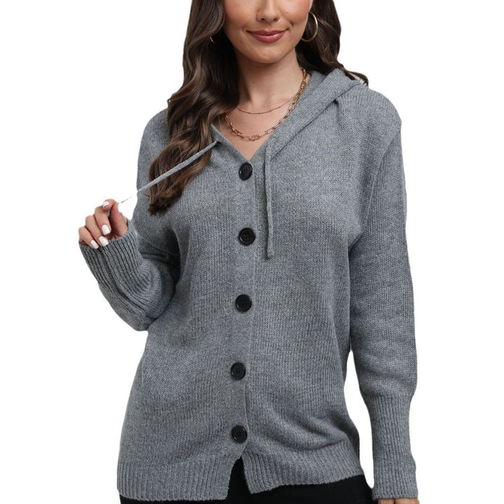 Casual knit cardigan for women with hood and large buttons Chic und Stil