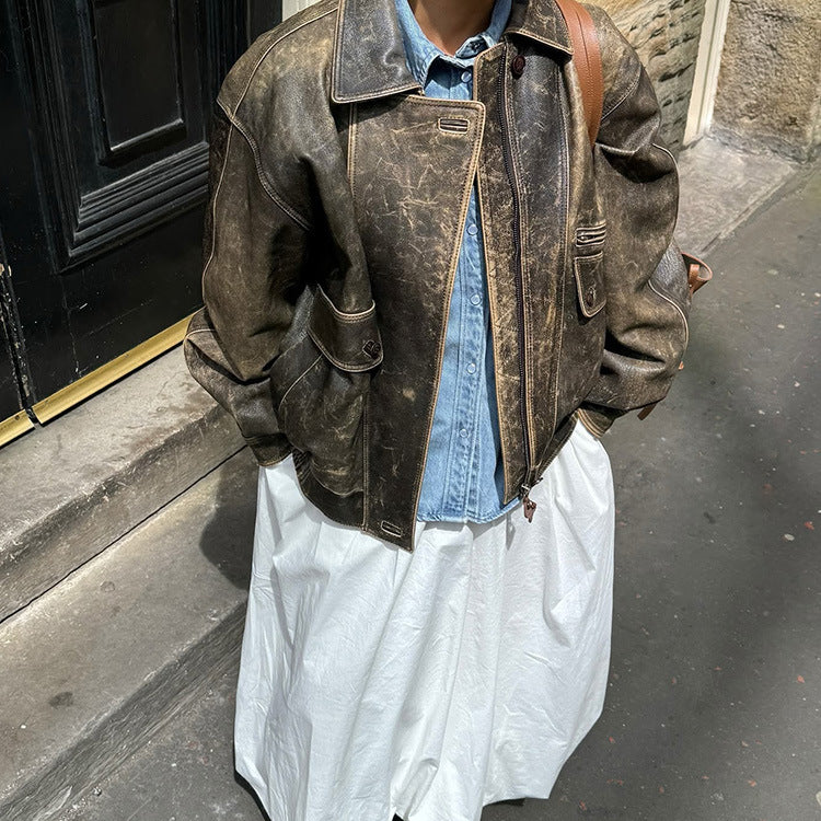 Women's vintage-style faux leather motorcycle jacket Lune London