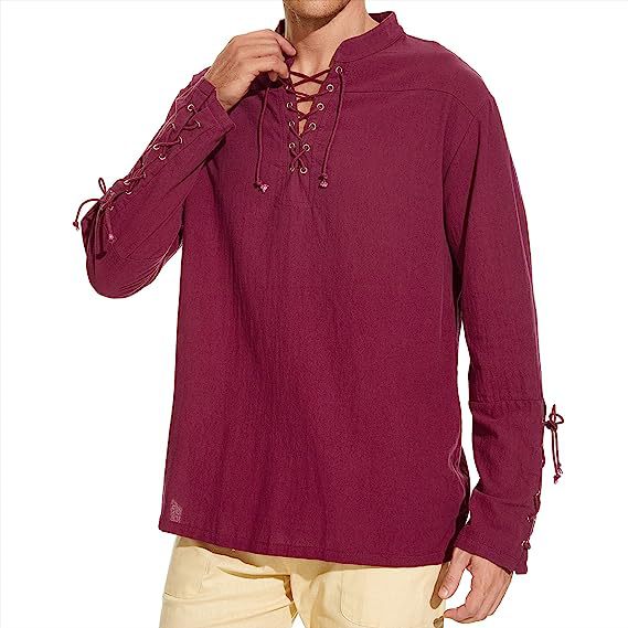Men's long sleeve linen shirt with a modern lace-up design Lune London