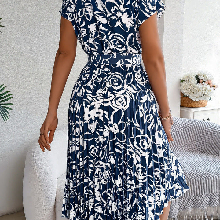 Lune London A-line floral print dress for ladies with belted waist