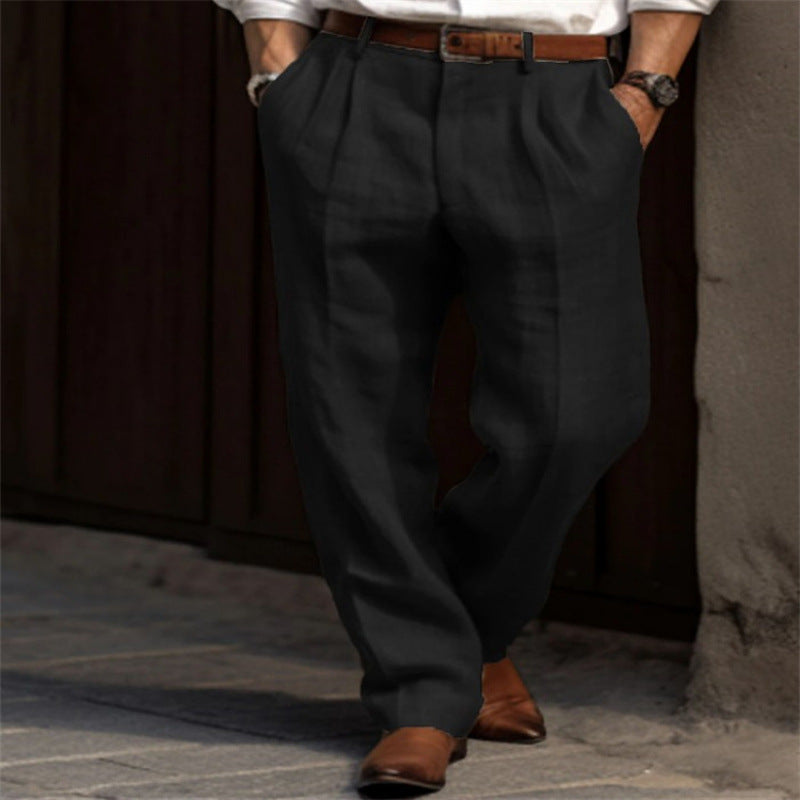 Pantalon en lin élégant pour hommes avec plis et poches latérales Lune London
