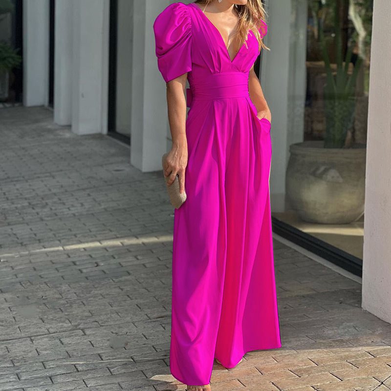 Elegant maxi dress for women with puff sleeves and a deep V-neck Lune London