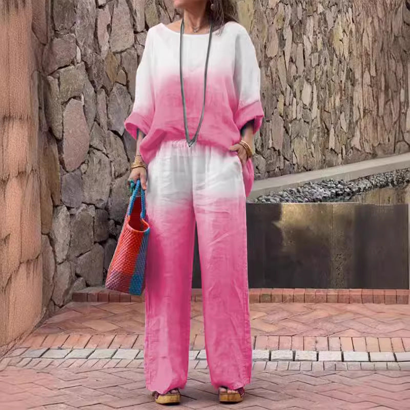 Casual linen outfit for women with wide pants and loose blouse Lune London