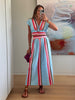 Ladies Beach Maxi Dress with Elastic Waistband and Colorful Striped Pattern Lune London