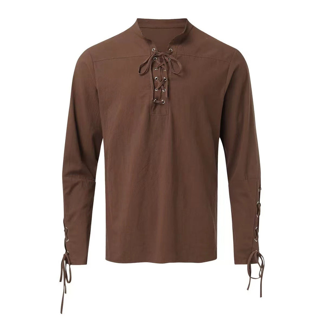 Men's long sleeve linen shirt with a modern lace-up design Lune London