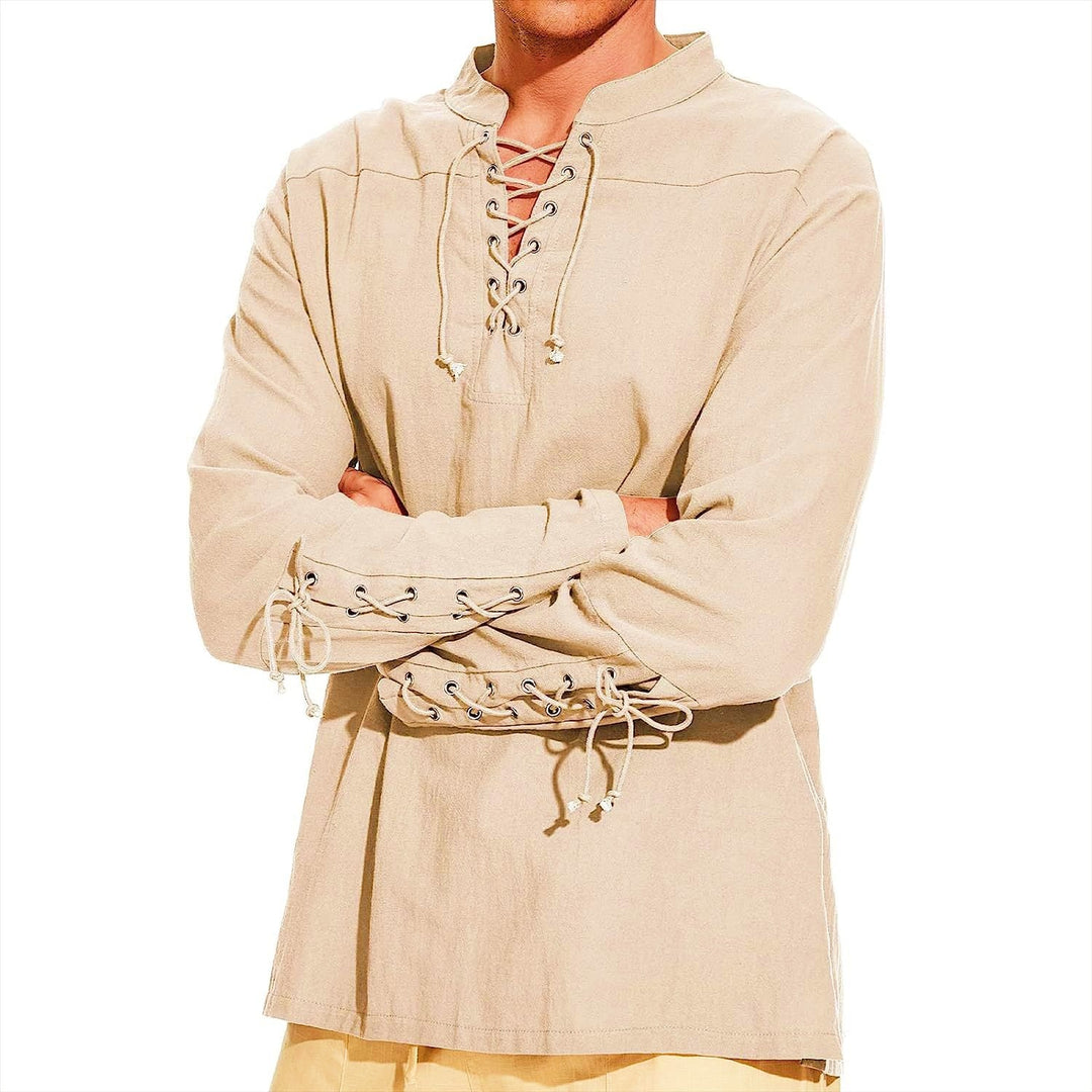 Men's long sleeve linen shirt with a modern lace-up design Lune London
