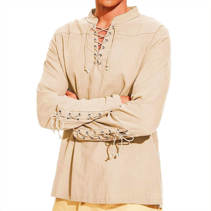 Men's long sleeve linen shirt with a modern lace-up design Lune London
