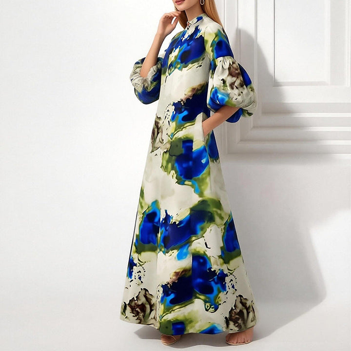 Robe maxi pour femmes avec des manches bouffantes volumineuses et un design coloré complexe Chic & Stil