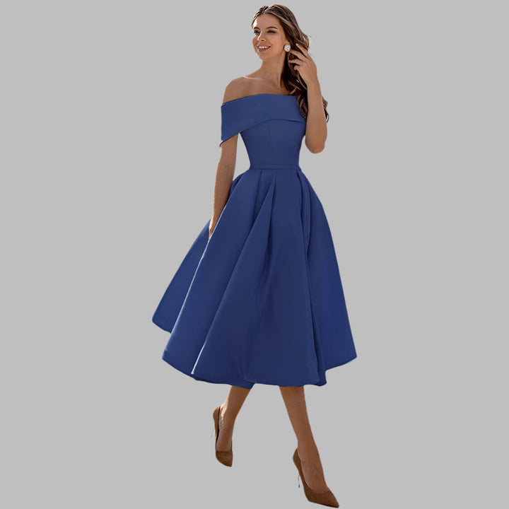 Off the Shoulder Satin Vintage Prom Dress