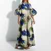 Robe maxi pour femmes avec des manches bouffantes volumineuses et un design coloré complexe Chic & Stil