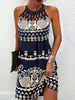 Summer beach dress for women with a creative crochet neckline and a chic and stylish graphic pattern.