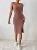 Fitted ribbed dress for women with side slit and square neckline Lune London
