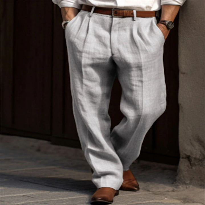 Pantalon en lin élégant pour hommes avec plis et poches latérales Lune London