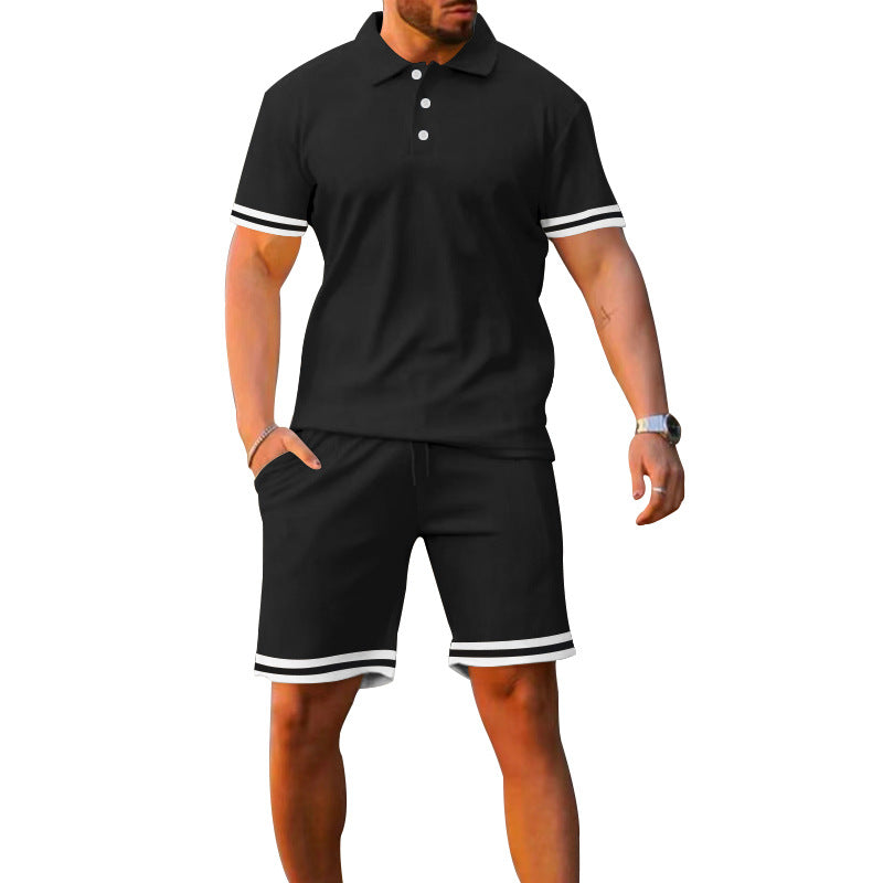Lune London men's sporty polo and shorts set with contrasting stripes