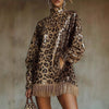 Women Glittering Short Dress with Leopard Pattern and Fringes Chic & Stil