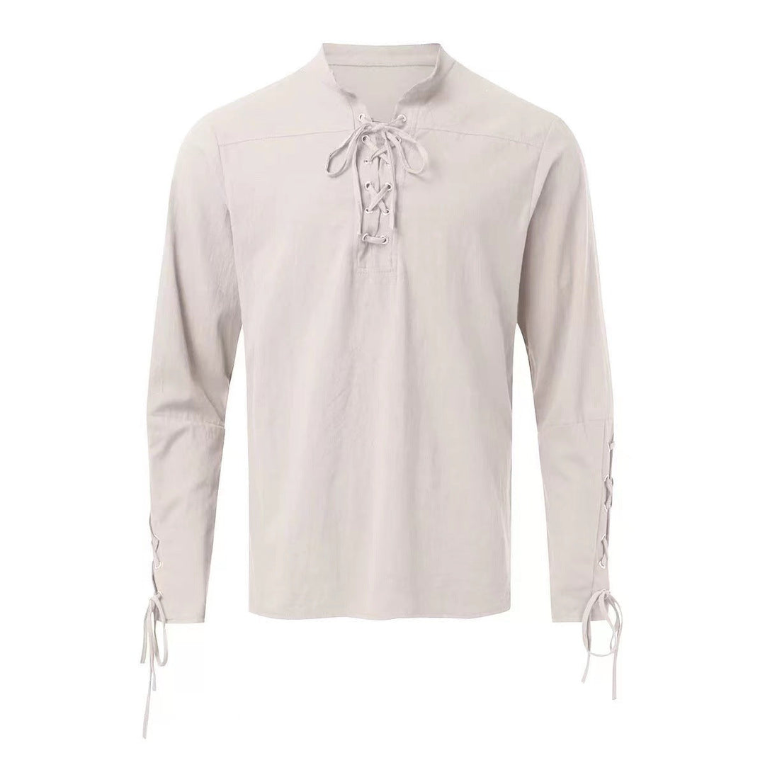 Men's long sleeve linen shirt with a modern lace-up design Lune London