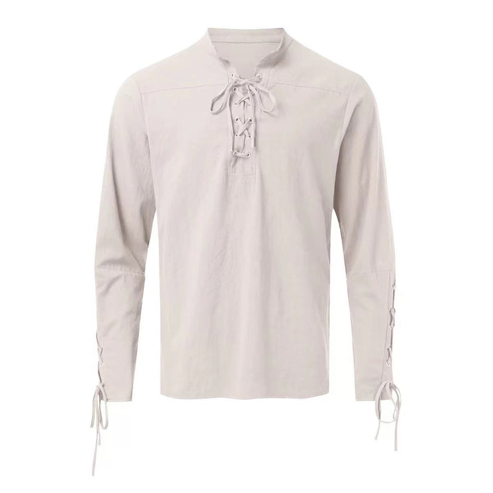 Men's long sleeve linen shirt with a modern lace-up design Lune London