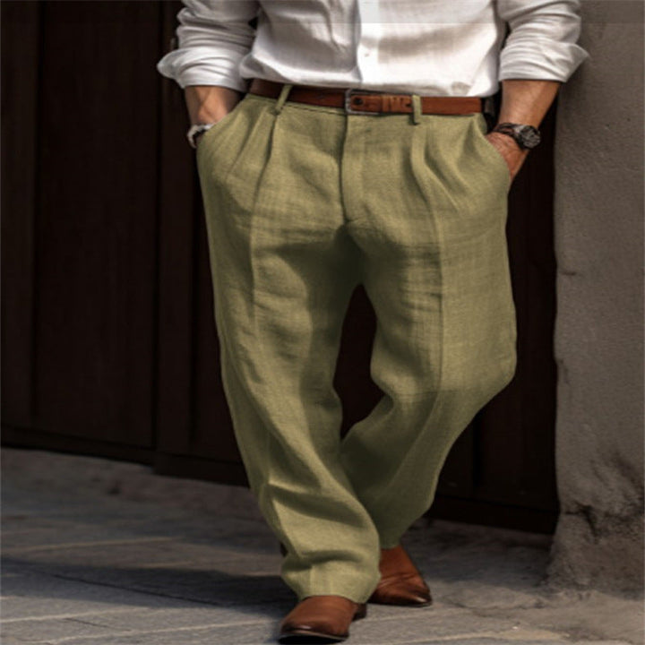 Pantalon en lin élégant pour hommes avec plis et poches latérales Lune London