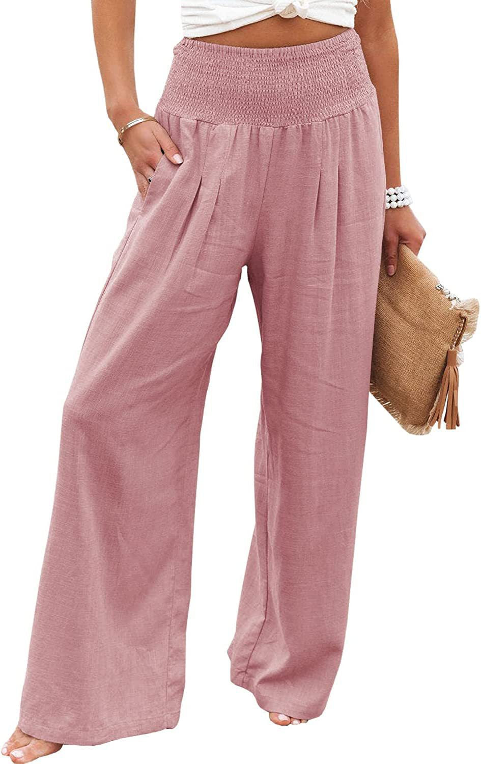 Light linen pants for women with elastic waist and wide fit Lune London