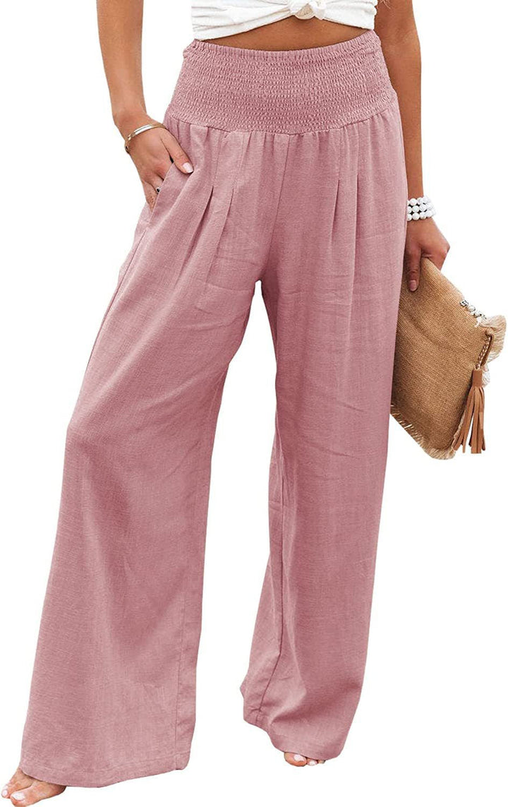 Light linen pants for women with elastic waist and wide fit Lune London