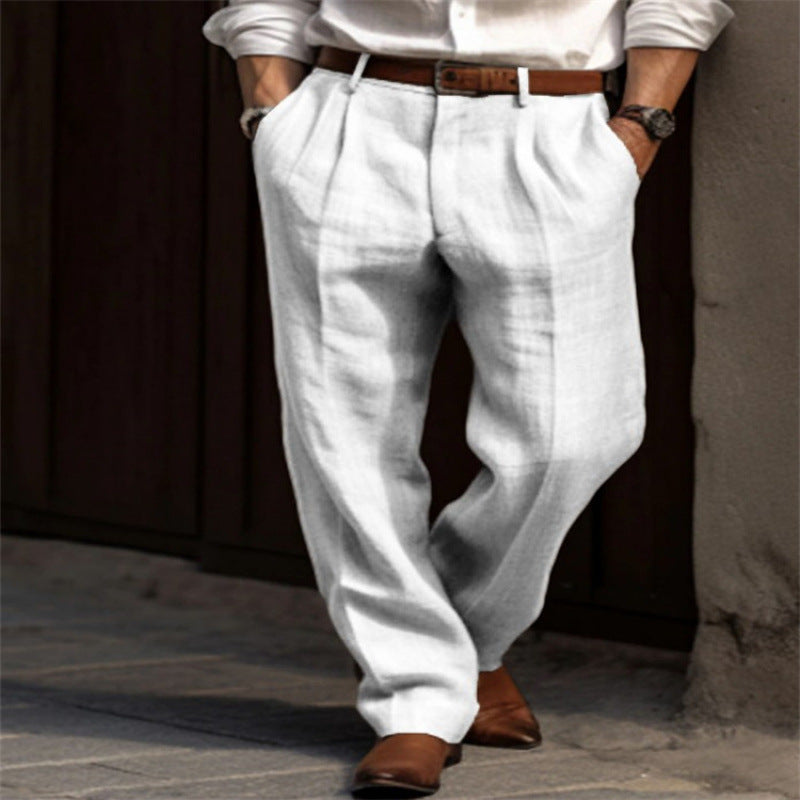 Pantalon en lin élégant pour hommes avec plis et poches latérales Lune London