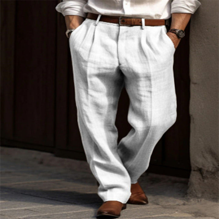 Pantalon en lin élégant pour hommes avec plis et poches latérales Lune London