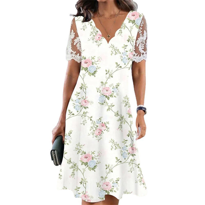 Chic and stylish lace flower dress for women with V neck sleeves