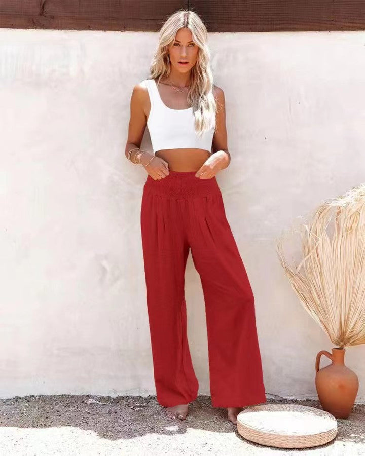 Light linen pants for women with elastic waist and wide fit Lune London