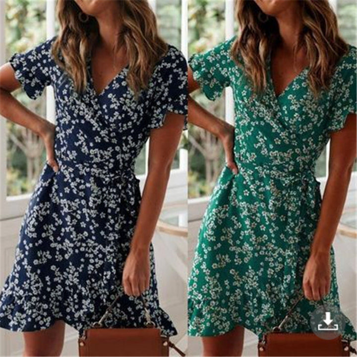 Floral t-shirt dress for women with ruffle hem Lune London