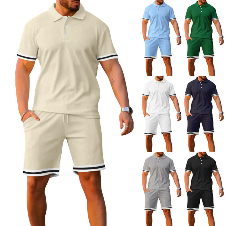 Lune London men's sporty polo and shorts set with contrasting stripes