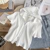 Women's Short Sleeve Hoodie Zip-Up Top with Rib Texture Chic und Stil