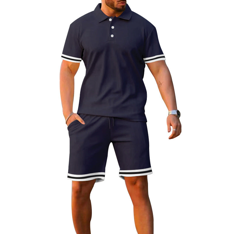 Lune London men's sporty polo and shorts set with contrasting stripes