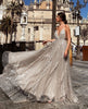 Ladies Glamorous Evening Dress with Deep V-Neck and Shining Sequins Lune London