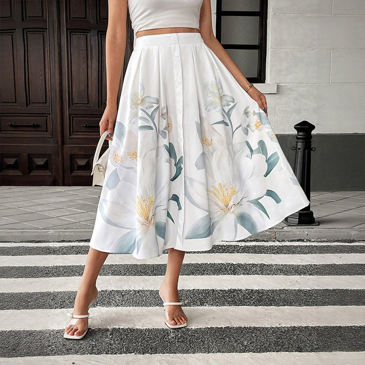 Lune London Women's A-line Midi Skirt with Floral Print