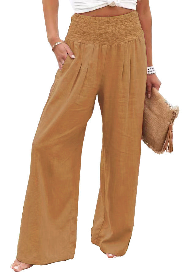 Light linen pants for women with elastic waist and wide fit Lune London