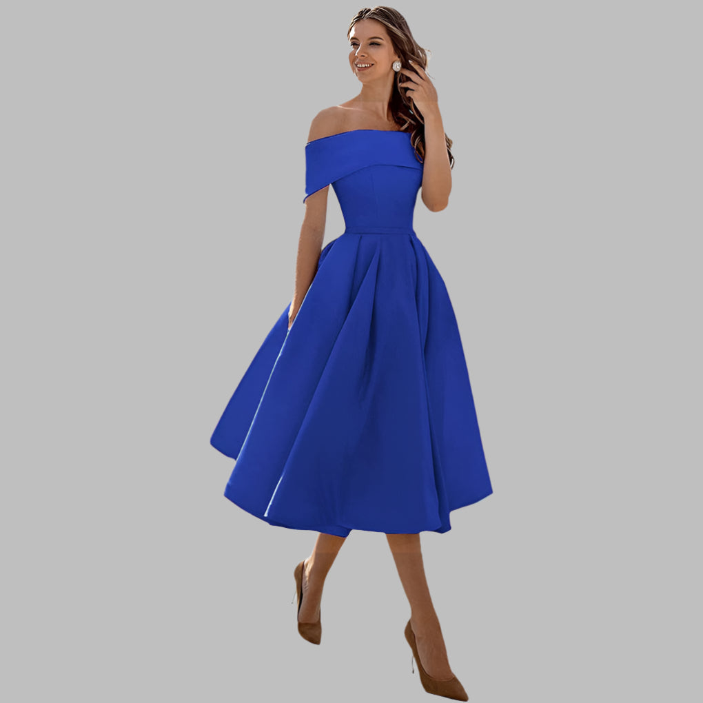 Off the Shoulder Satin Vintage Prom Dress