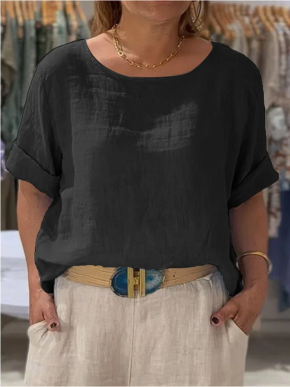 Blouse en lin léger pour femme avec coupe décontractée et manches retroussées Chic & Stil