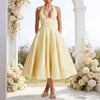 Women's Elegant Halter Neck Midi Dress with Detailed Lace Processing Lune London