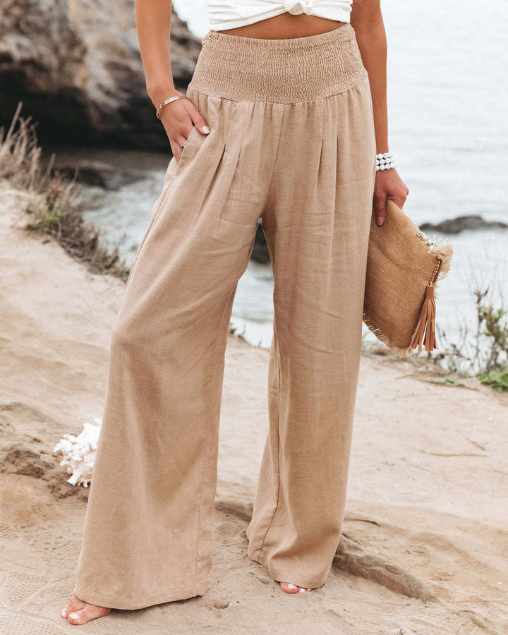 Light linen pants for women with elastic waist and wide fit Lune London