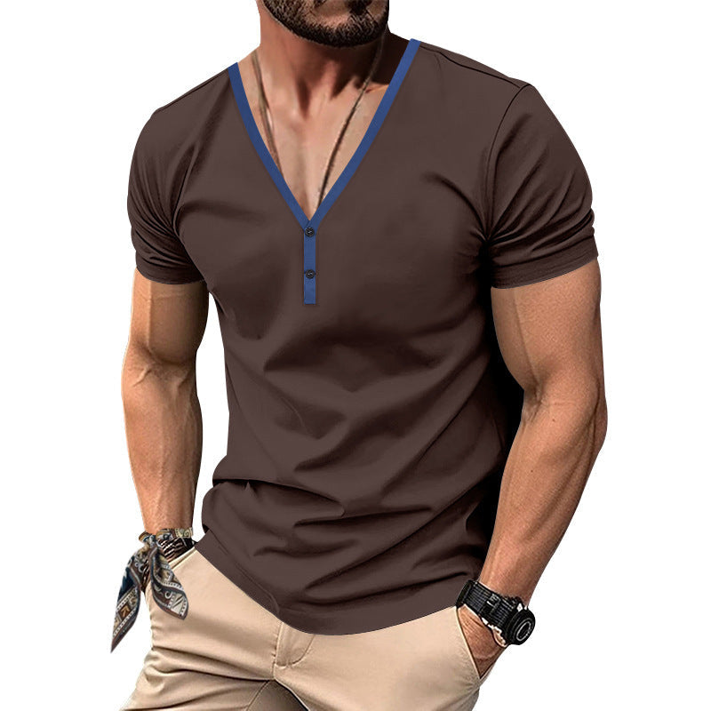 Men's V-neck T-shirt with button placket and contrasting detail Lune London