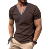 Men's V-neck T-shirt with button placket and contrasting detail Lune London