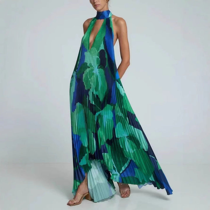 Maxi dress with pleats and floral pattern for women Lune London