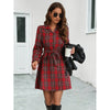 Chic und Stil | Women's Shirt Dress with Checked Pattern and Tie Belt
