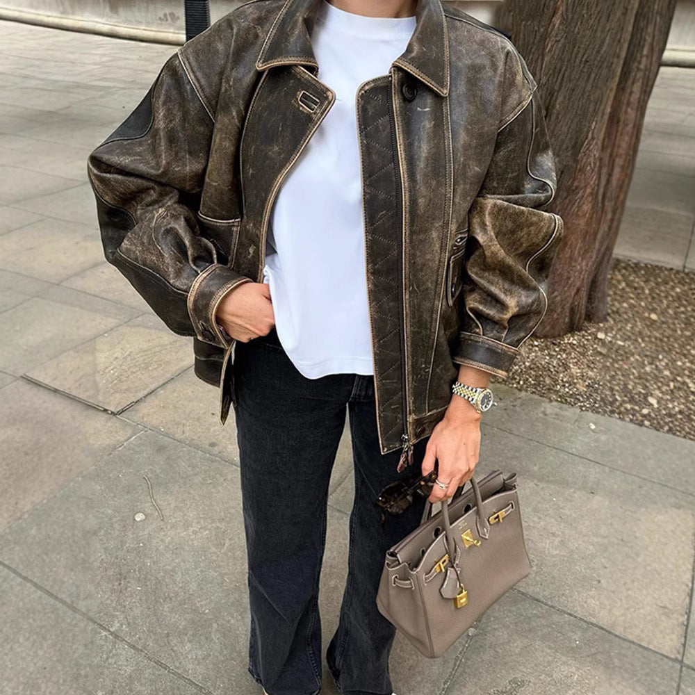 Women's vintage-style faux leather motorcycle jacket Lune London