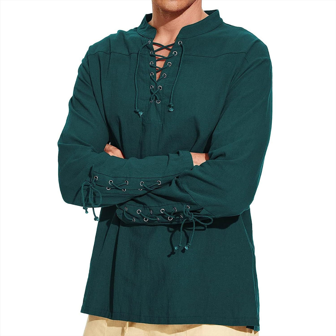 Men's long sleeve linen shirt with a modern lace-up design Lune London