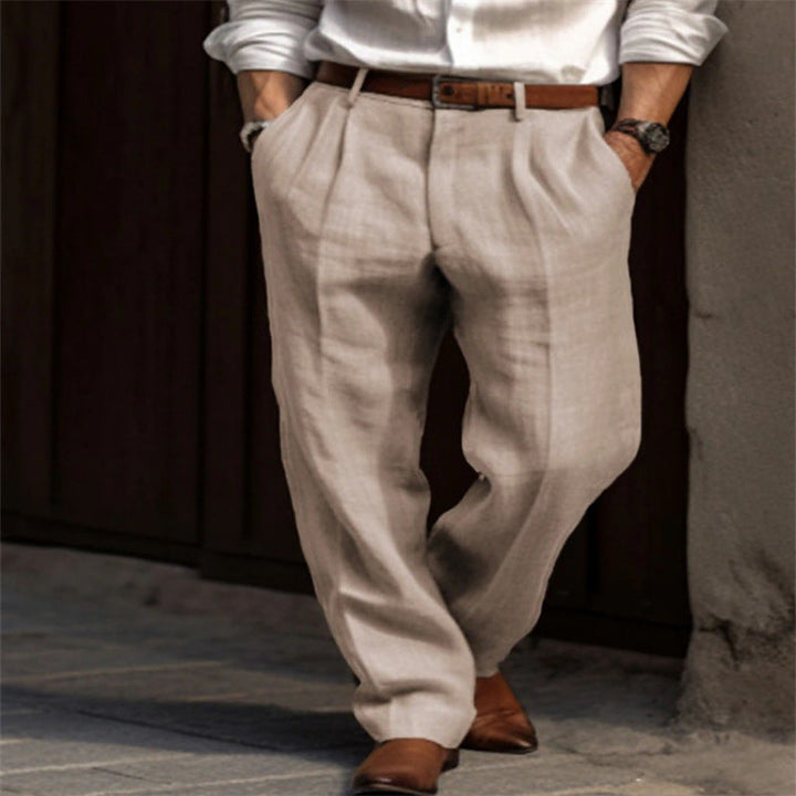 Pantalon en lin élégant pour hommes avec plis et poches latérales Lune London
