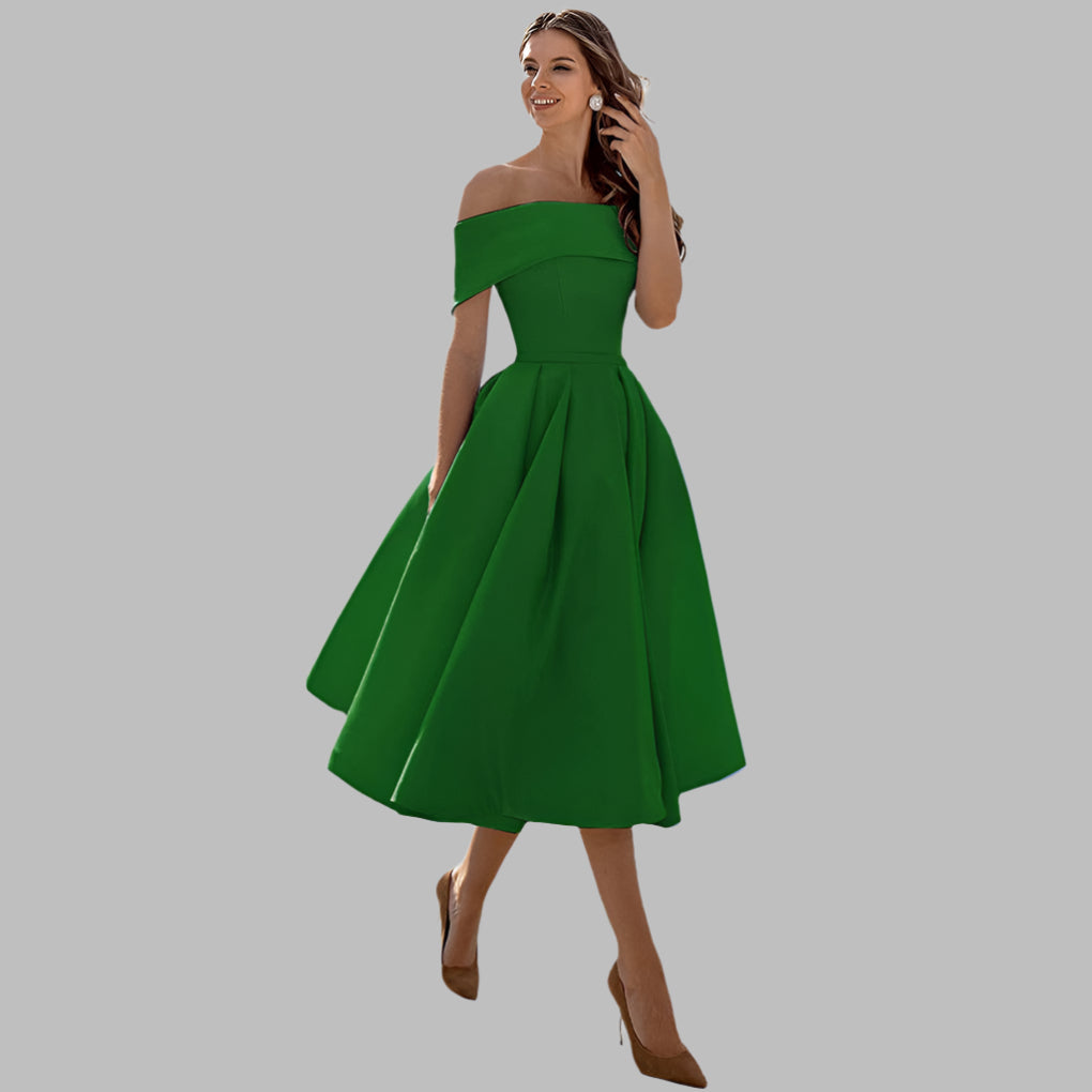 Off the Shoulder Satin Vintage Prom Dress